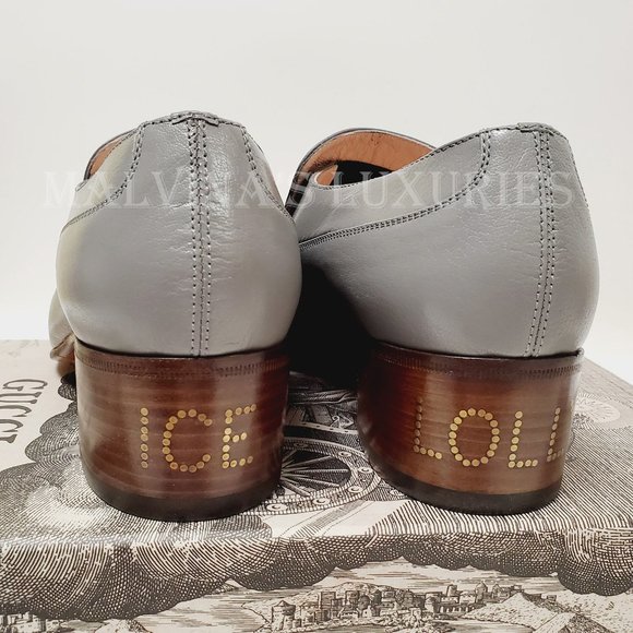 GUCCI SHOES EBAL GRAY LEATHER HORSEBIT CHAIN LOAFERS ICE LOLLY sz 37 7 US - Picture 14 of 15